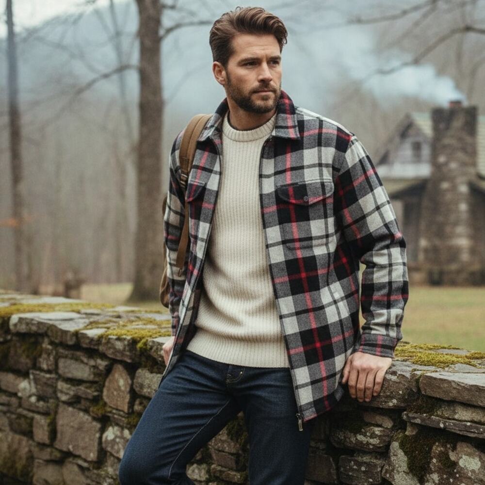 Lauren Ralph Lauren Heritage Black Plaid Flannel Zip Up L/S Shirt Jacket Mens Sm